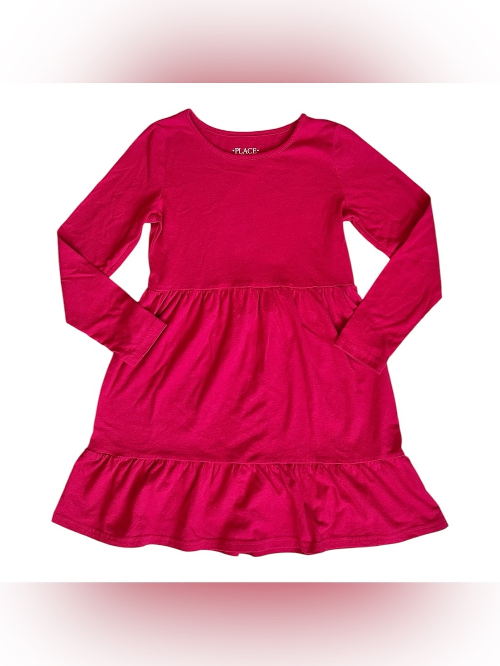 Children's place 7/8 medium girls red tiered long sleeve cotton dress